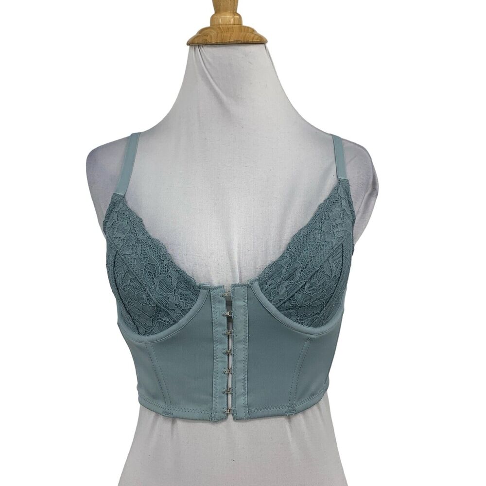Garage Bustier Womens PS Small Petite Seafoam Luna Combo Lace Bra Clasp Cropped